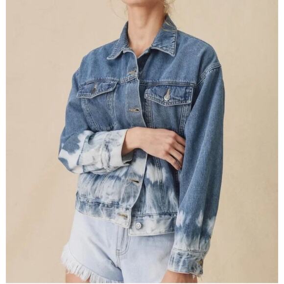 L.T.J Letter to Juliet Ombre Dip Tie Dye Denim Jean Jacket Blue Women's M NWT - Picture 2 of 10
